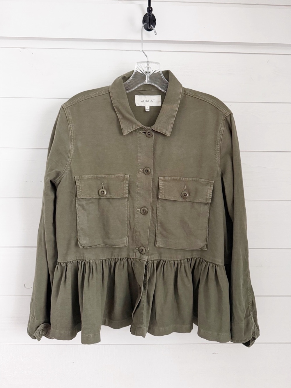THE GREAT. Olive Peplum Utility Jacket XS